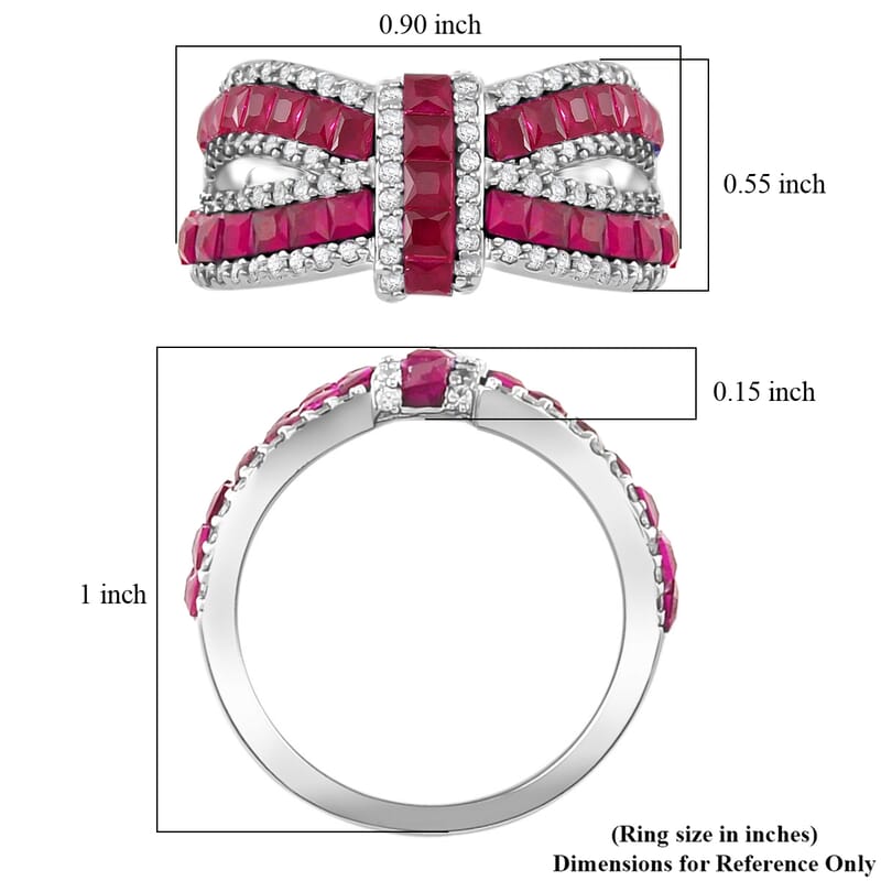 Simulated White and Ruby Color Diamond Ring in Rhodium Over Sterling Silver (Size 10.0)