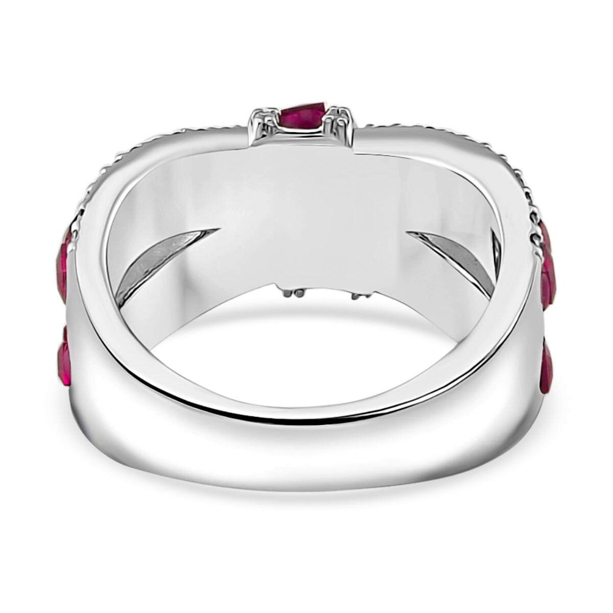 Simulated White and Ruby Color Diamond Ring in Rhodium Over Sterling Silver (Size 7.0) image number 3