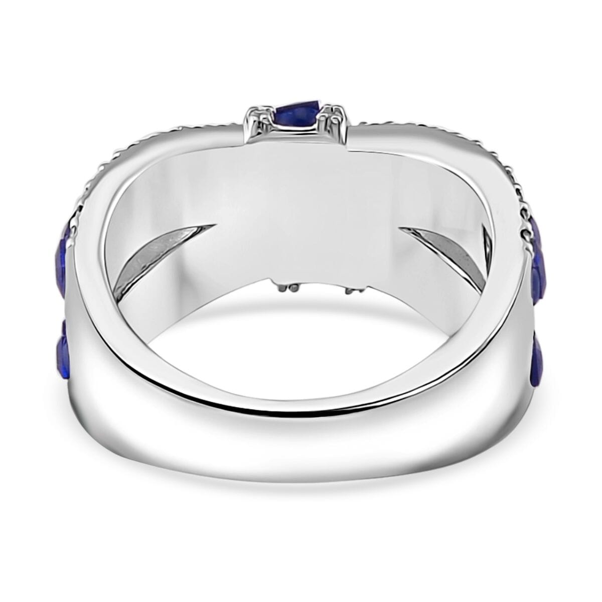Simulated White and Blue Diamond Ring in Rhodium Over Sterling Silver (Size 9.0) image number 4