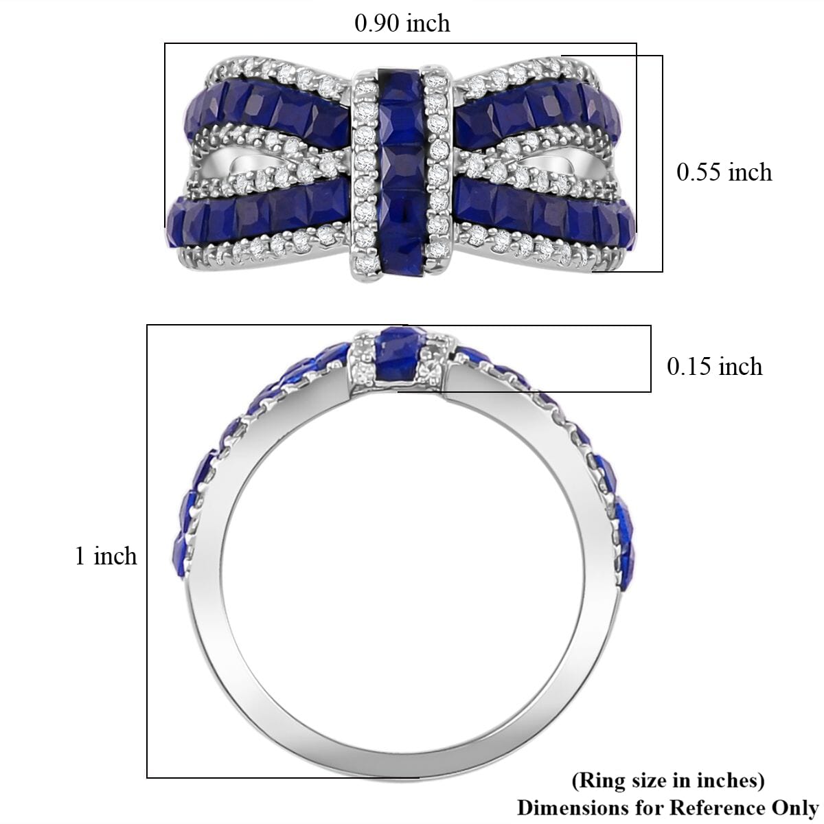 Simulated White and Blue Diamond Ring in Rhodium Over Sterling Silver (Size 9.0) image number 5