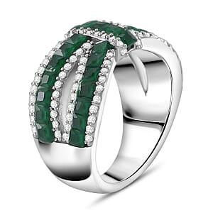 Simulated White and Green Diamond Ring in Rhodium Over Sterling Silver (Size 7.0)