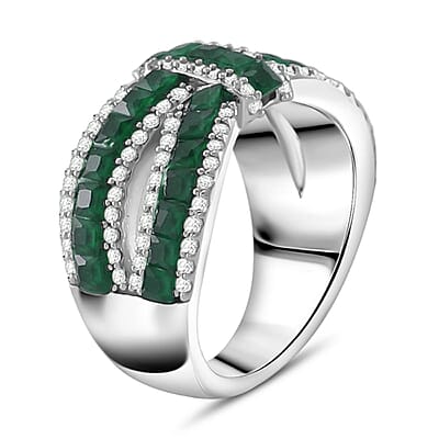 Simulated White and Green Diamond Ring in Rhodium Over Sterling Silver (Size 7.0)
