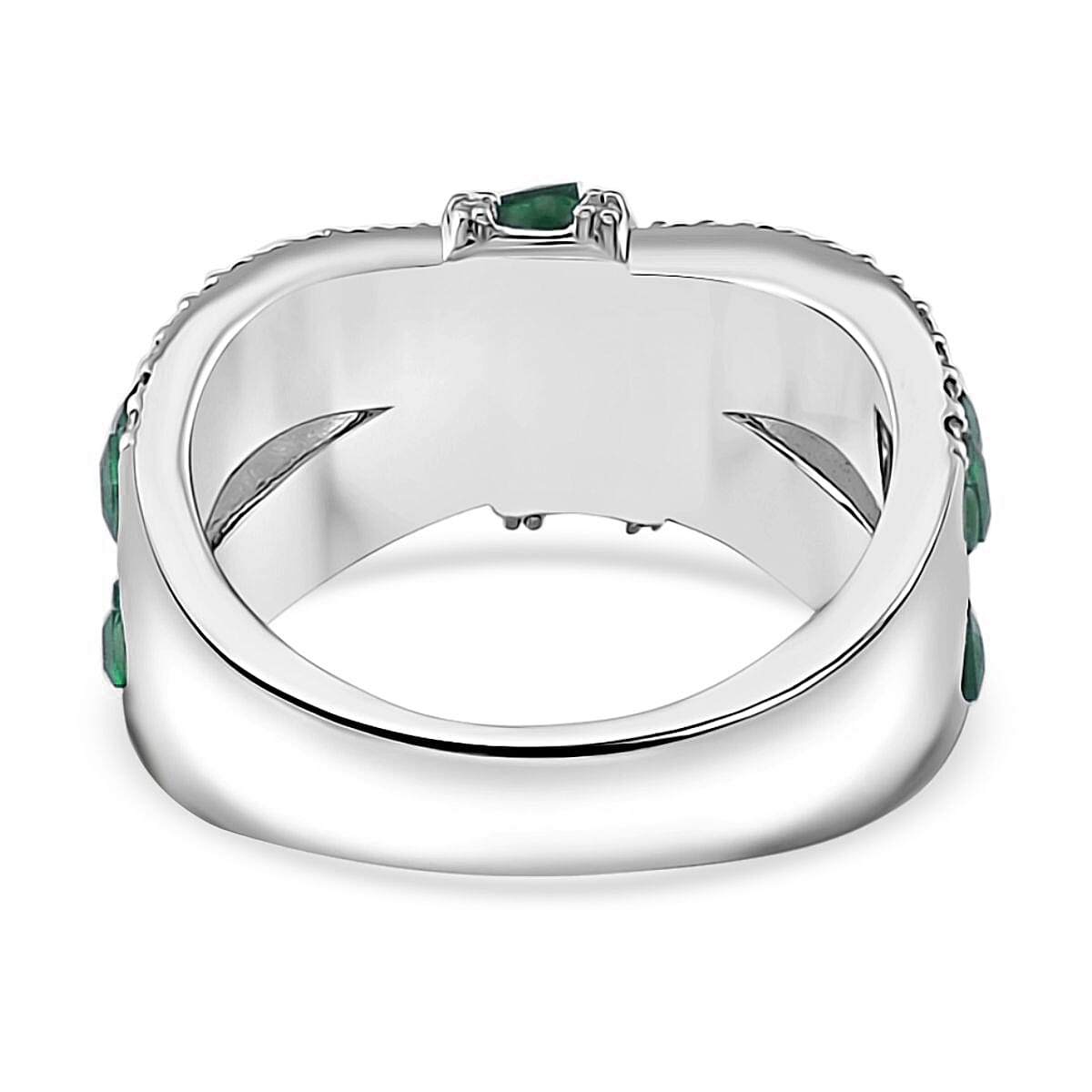 Simulated White and Green Diamond Ring in Rhodium Over Sterling Silver (Size 7.0)