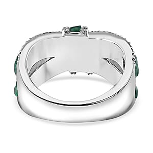 Simulated White and Green Diamond Ring in Rhodium Over Sterling Silver (Size 7.0)