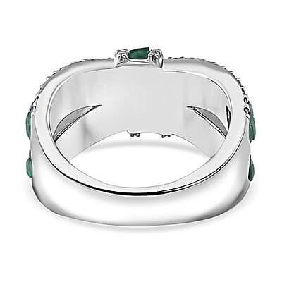 Simulated White and Green Diamond Ring in Rhodium Over Sterling Silver (Size 7.0)