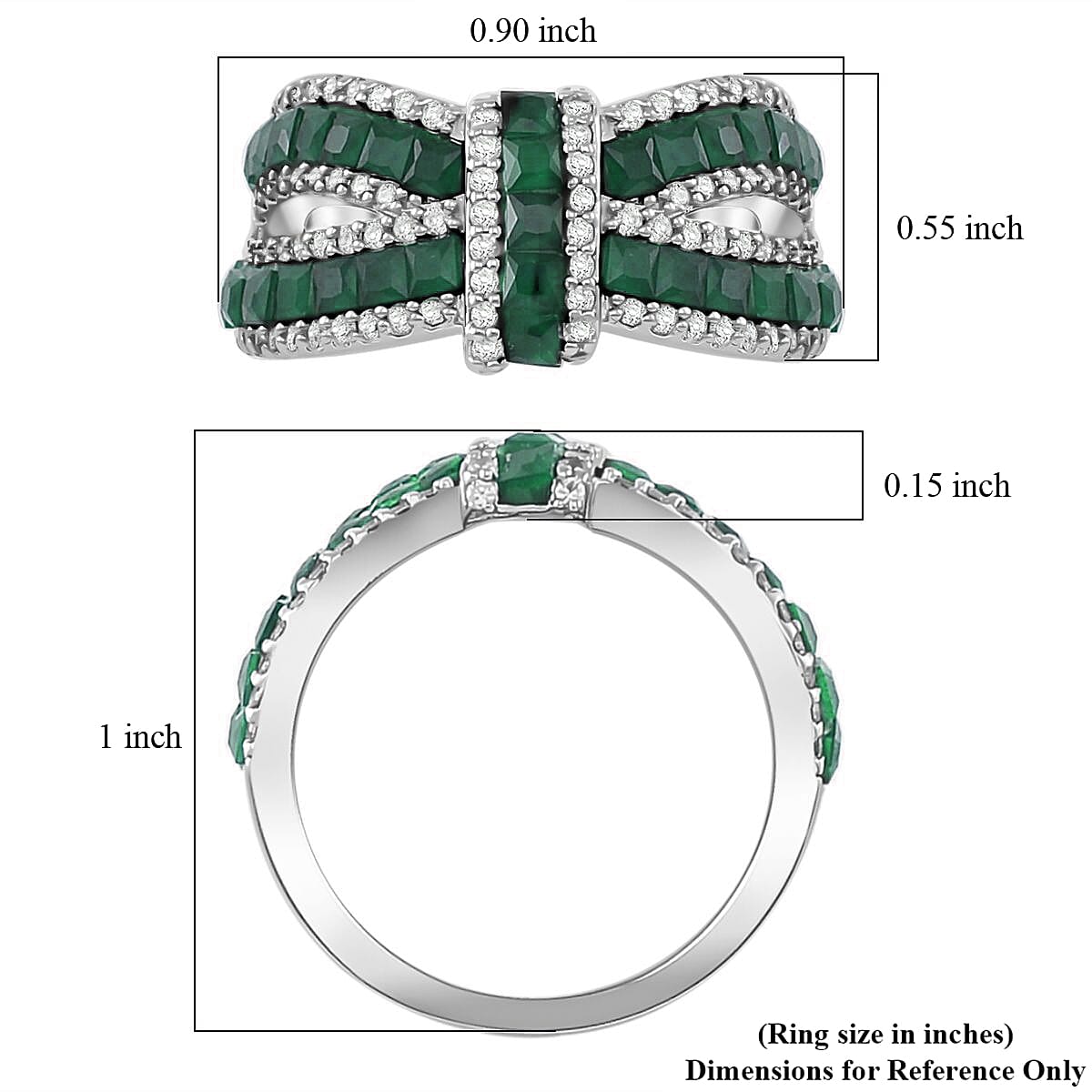 Simulated White and Green Diamond Ring in Rhodium Over Sterling Silver (Size 7.0)