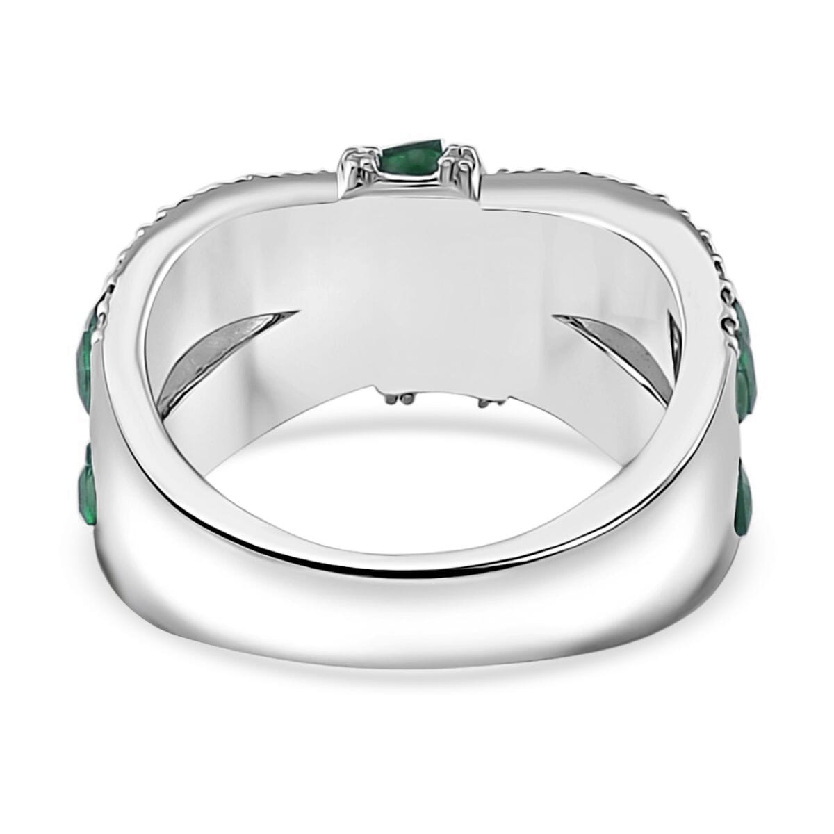 Simulated White and Green Diamond Ring in Rhodium Over Sterling Silver (Size 8.0) image number 3