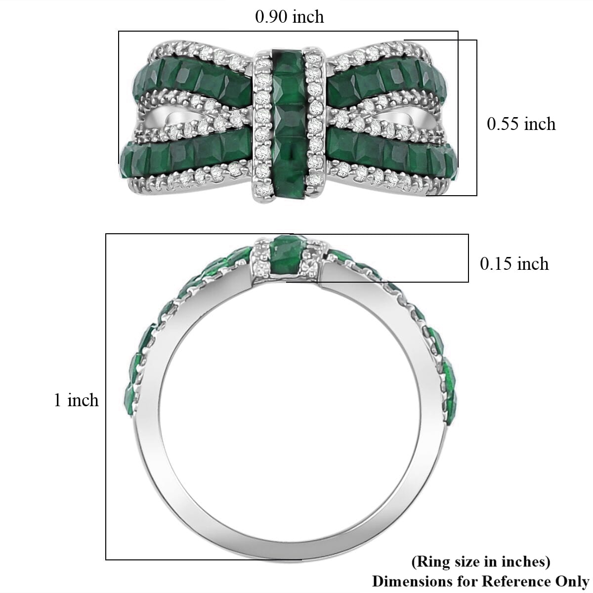 Simulated White and Green Diamond Ring in Rhodium Over Sterling Silver (Size 8.0) image number 4