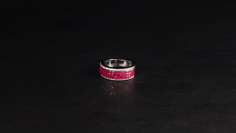 Simulated White and Ruby Color Diamond Ring in Rhodium Over Sterling Silver (Size 10.0)