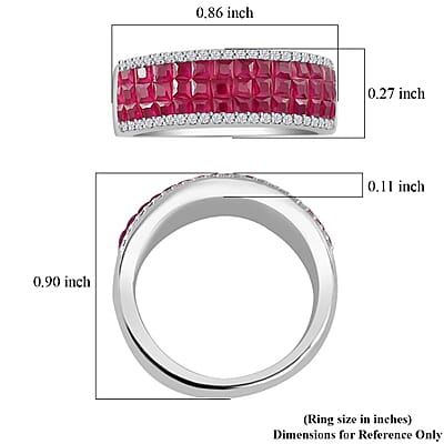 Simulated White and Ruby Color Diamond Ring in Rhodium Over Sterling Silver (Size 10.0)