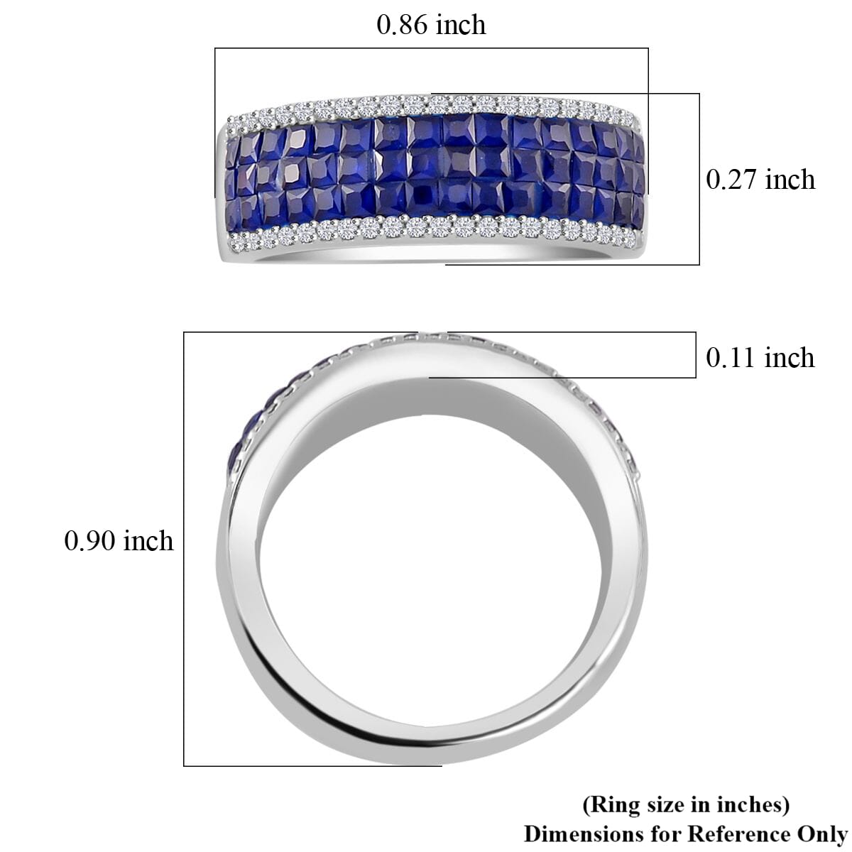 Simulated White and Blue Diamond Ring in Rhodium Over Sterling Silver (Size 6.0) image number 5