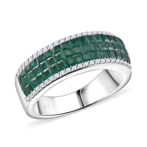 Simulated White and Green Diamond Ring in Rhodium Over Sterling Silver (Size 8.0)