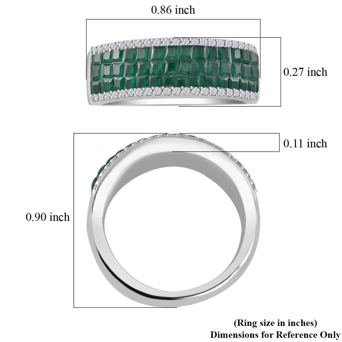 Simulated White and Green Diamond Ring in Rhodium Over Sterling Silver (Size 8.0) image number 5