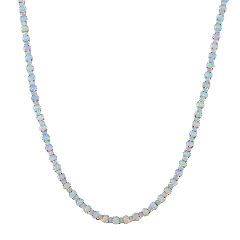 Ethiopian Welo Opal 23.65 ctw Tennis Necklace 18 Inches in Rhodium Over Sterling Silver