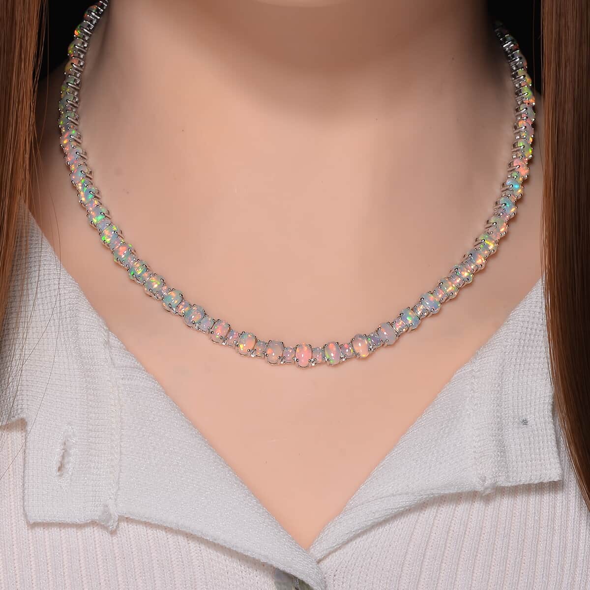 Ethiopian Welo Opal 23.65 ctw Tennis Necklace 18 Inches in Rhodium Over Sterling Silver image number 1