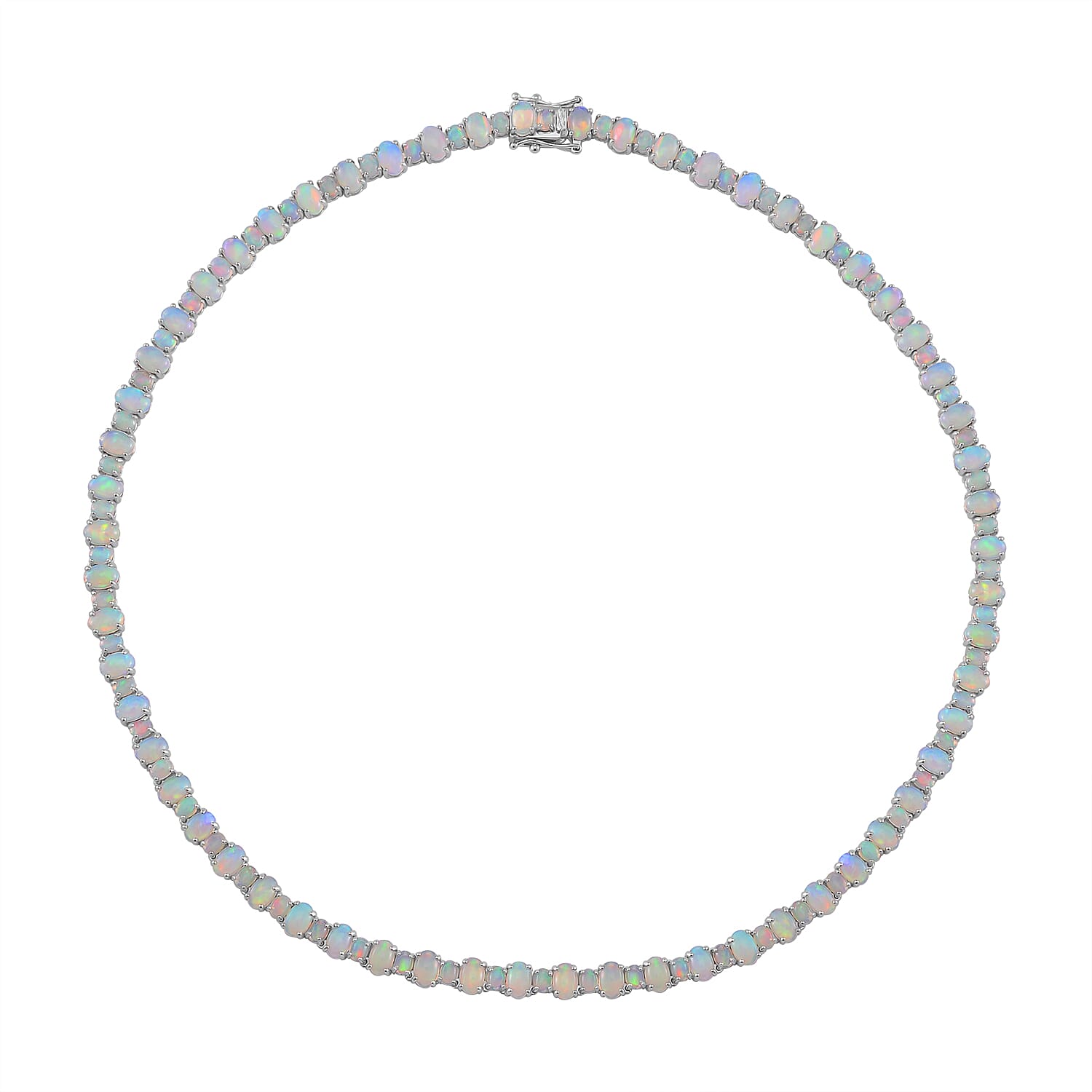 Ethiopian Welo Opal 23.65 ctw Tennis Necklace 18 Inches in Rhodium Over Sterling Silver