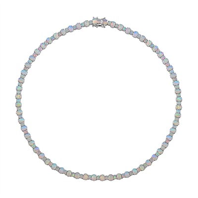 Ethiopian Welo Opal 23.65 ctw Tennis Necklace 18 Inches in Rhodium Over Sterling Silver