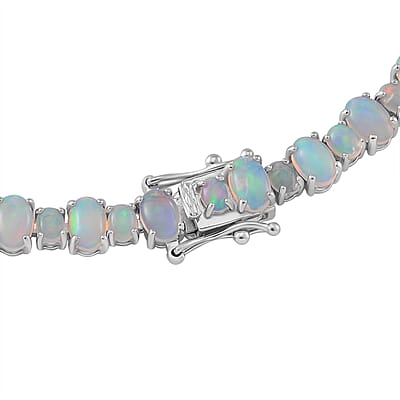 Ethiopian Welo Opal 23.65 ctw Tennis Necklace 18 Inches in Rhodium Over Sterling Silver