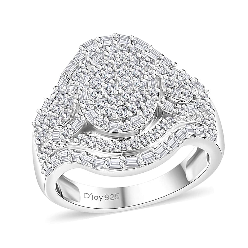 D'Joy Diamond 1.00 ctw Eclipse Majesty Ring in Rhodium Over Sterling Silver (Size 10.0)