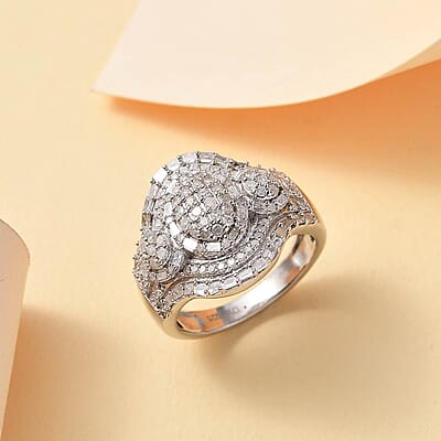 D'Joy Diamond 1.00 ctw Eclipse Majesty Ring in Rhodium Over Sterling Silver (Size 10.0)