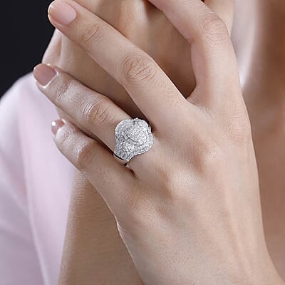 D'Joy Diamond 1.00 ctw Eclipse Majesty Ring in Rhodium Over Sterling Silver (Size 10.0)