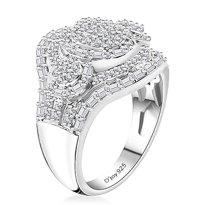 D'Joy Diamond 1.00 ctw Eclipse Majesty Ring in Rhodium Over Sterling Silver (Size 10.0)