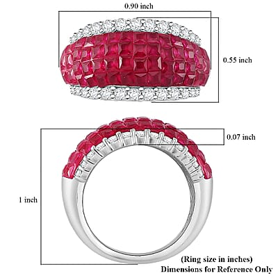 Simulated White and Ruby Color Diamond Ring in Rhodium Over Sterling Silver (Size 10.0)