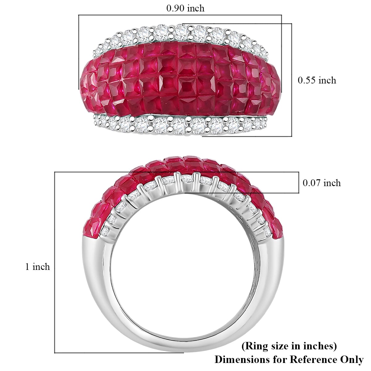 Simulated White and Ruby Color Diamond Ring in Rhodium Over Sterling Silver (Size 9.0) image number 4