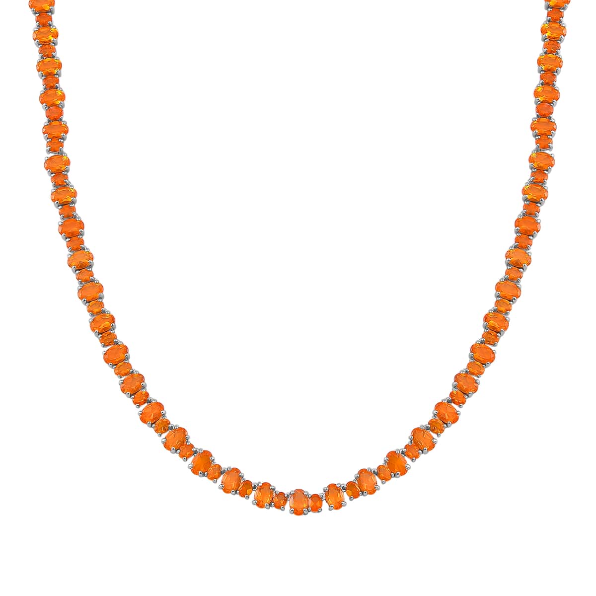 Mexican Fire Opal 25.85 ctw Tennis Necklace 18 Inches in Rhodium Over Sterling Silver image number 0