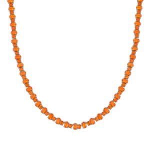 Mexican Fire Opal 25.85 ctw Tennis Necklace 18 Inches in Rhodium Over Sterling Silver