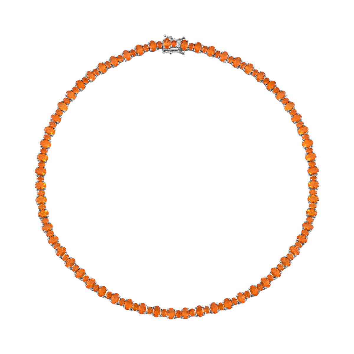 Mexican Fire Opal 25.85 ctw Tennis Necklace 18 Inches in Rhodium Over Sterling Silver image number 2