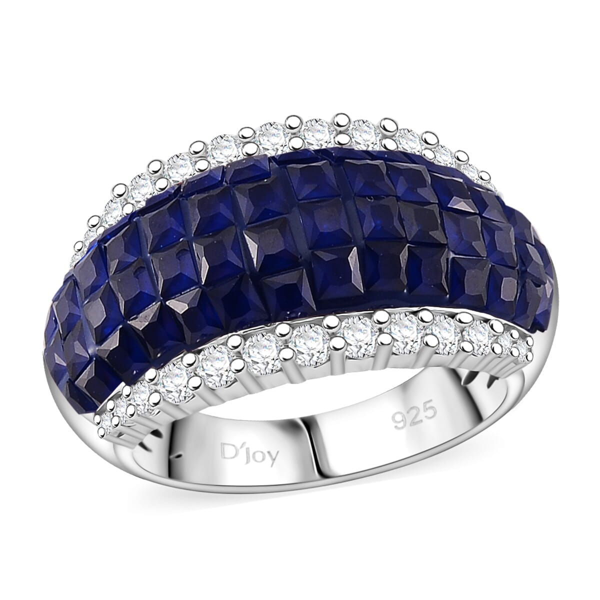 Simulated White and Blue Diamond Ring in Rhodium Over Sterling Silver (Size 9.0) image number 0
