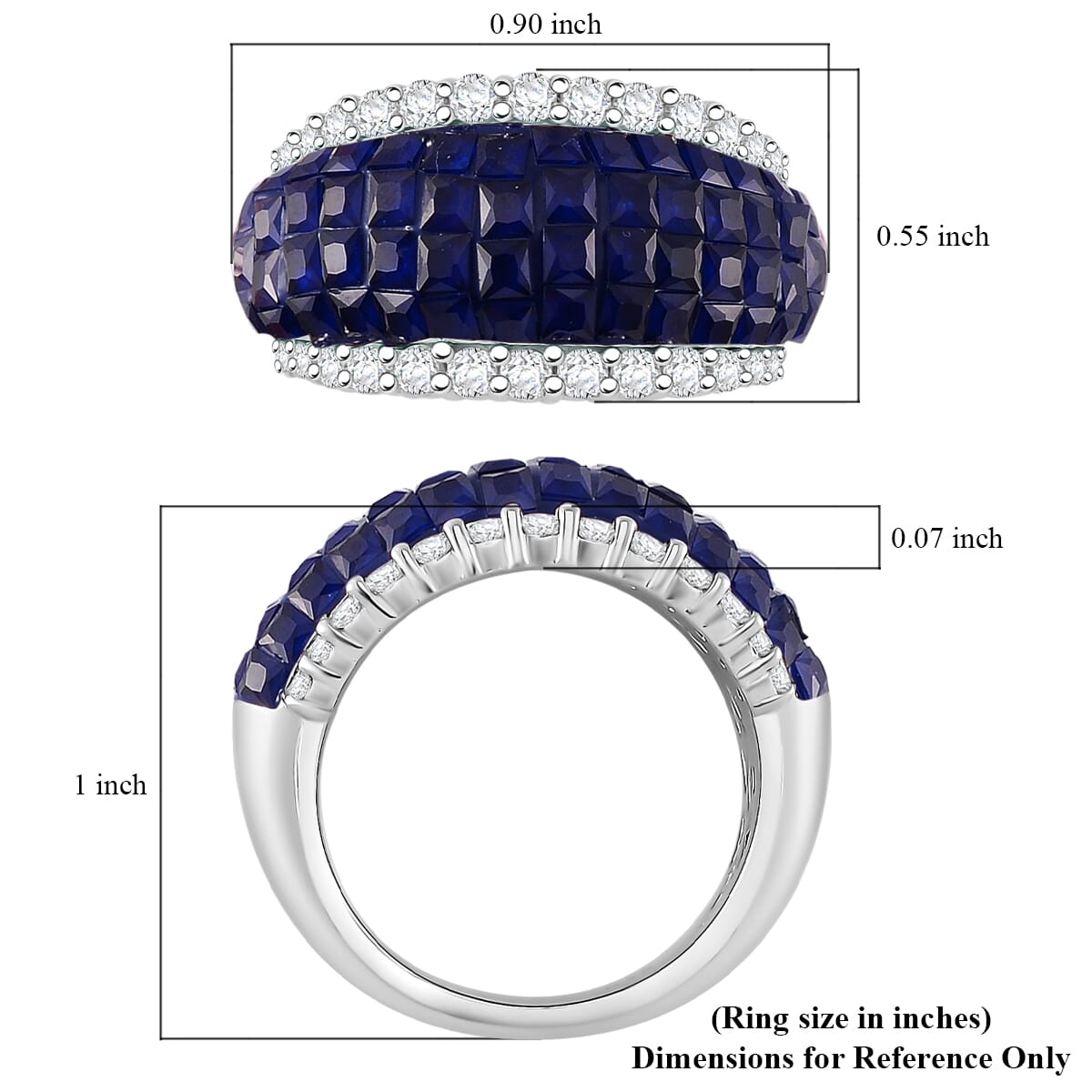 Simulated White and Blue Diamond Ring in Rhodium Over Sterling Silver (Size 9.0) image number 4