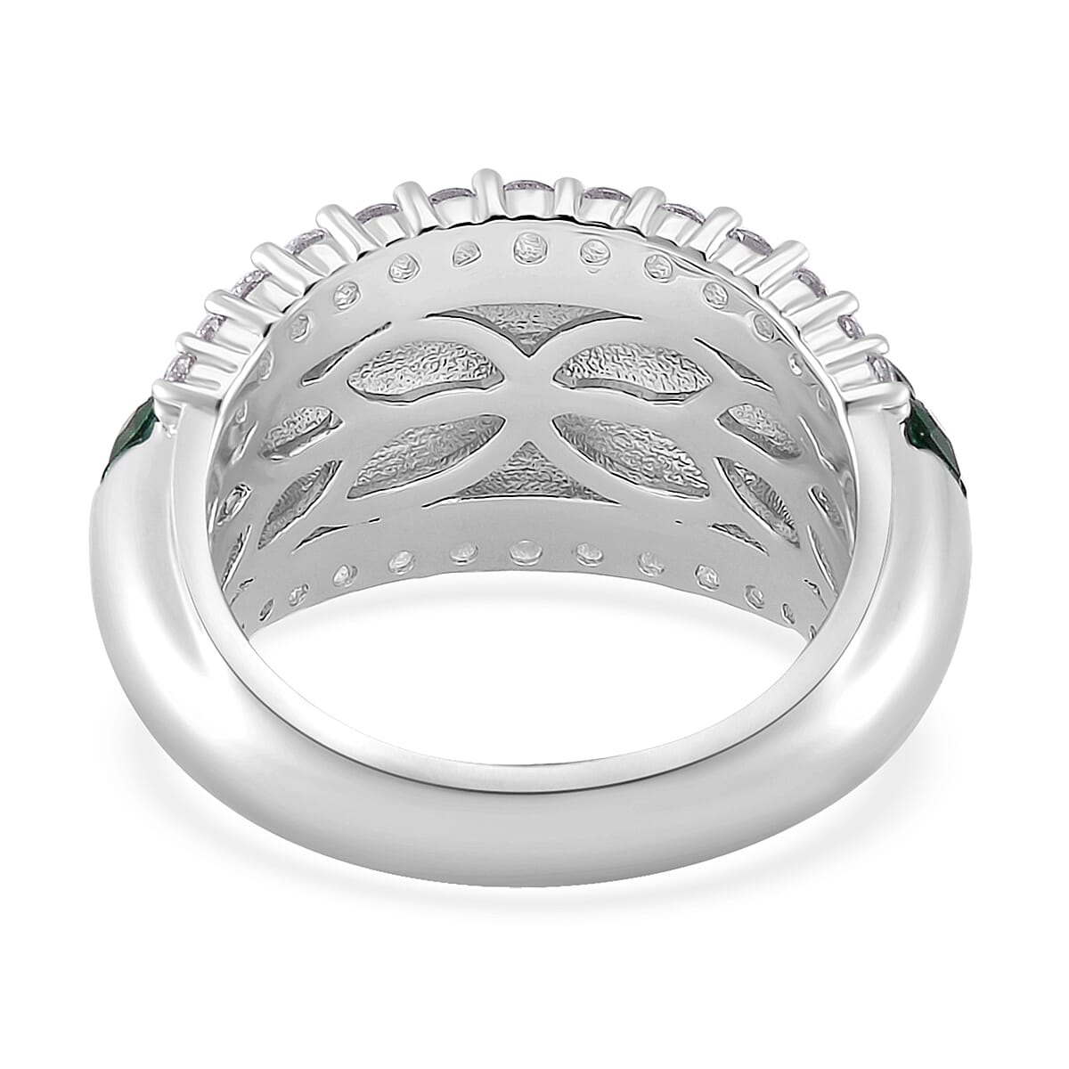 Simulated White and Green Diamond Ring in Rhodium Over Sterling Silver (Size 5.0) image number 3