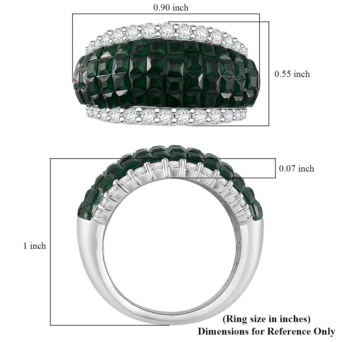 Simulated White and Green Diamond Ring in Rhodium Over Sterling Silver (Size 5.0) image number 4