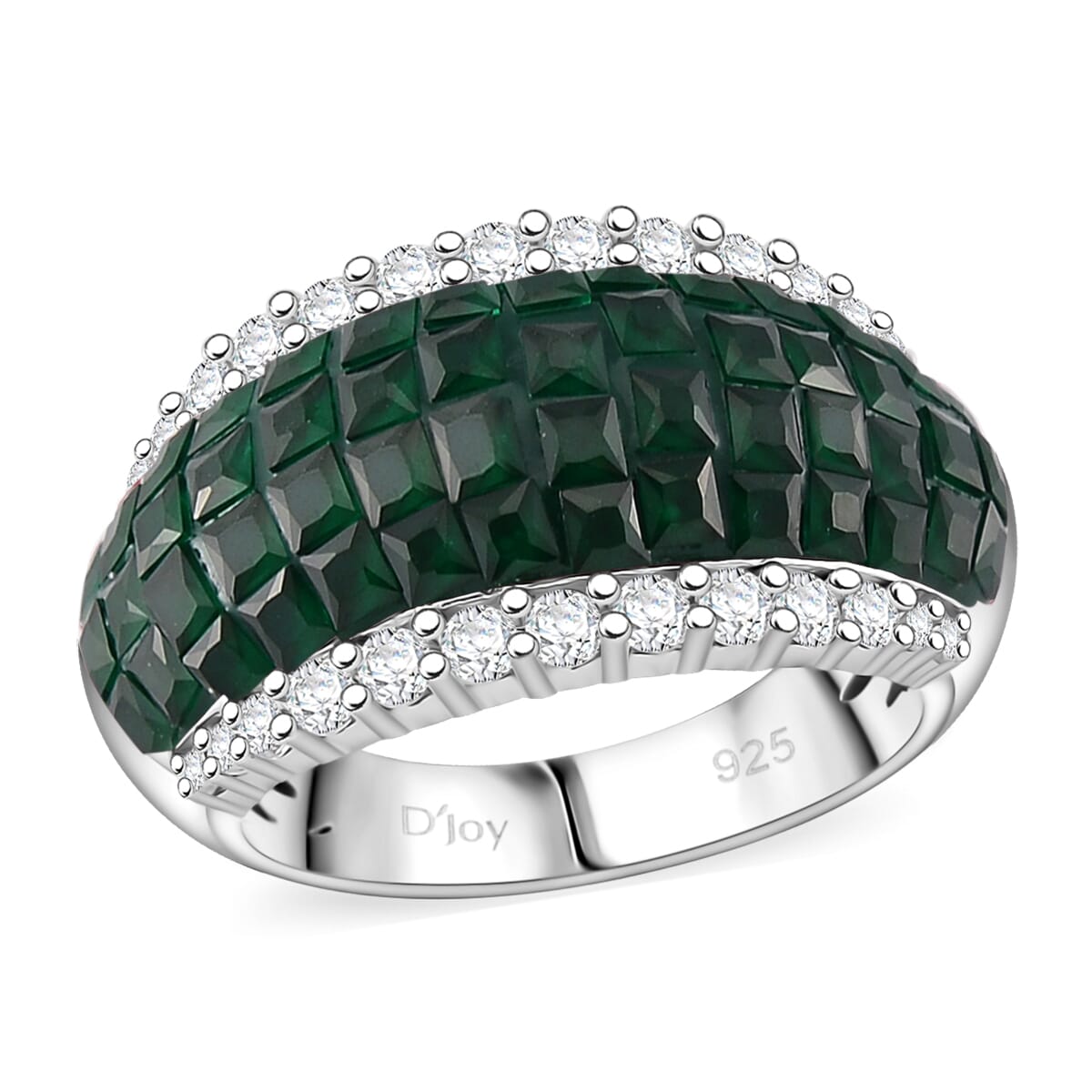 Simulated White and Green Diamond Ring in Rhodium Over Sterling Silver (Size 6.0) image number 0