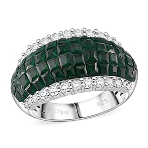 Simulated White and Green Diamond Ring in Rhodium Over Sterling Silver (Size 6.0)