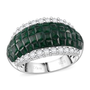 Simulated White and Green Diamond Ring in Rhodium Over Sterling Silver (Size 7.0)