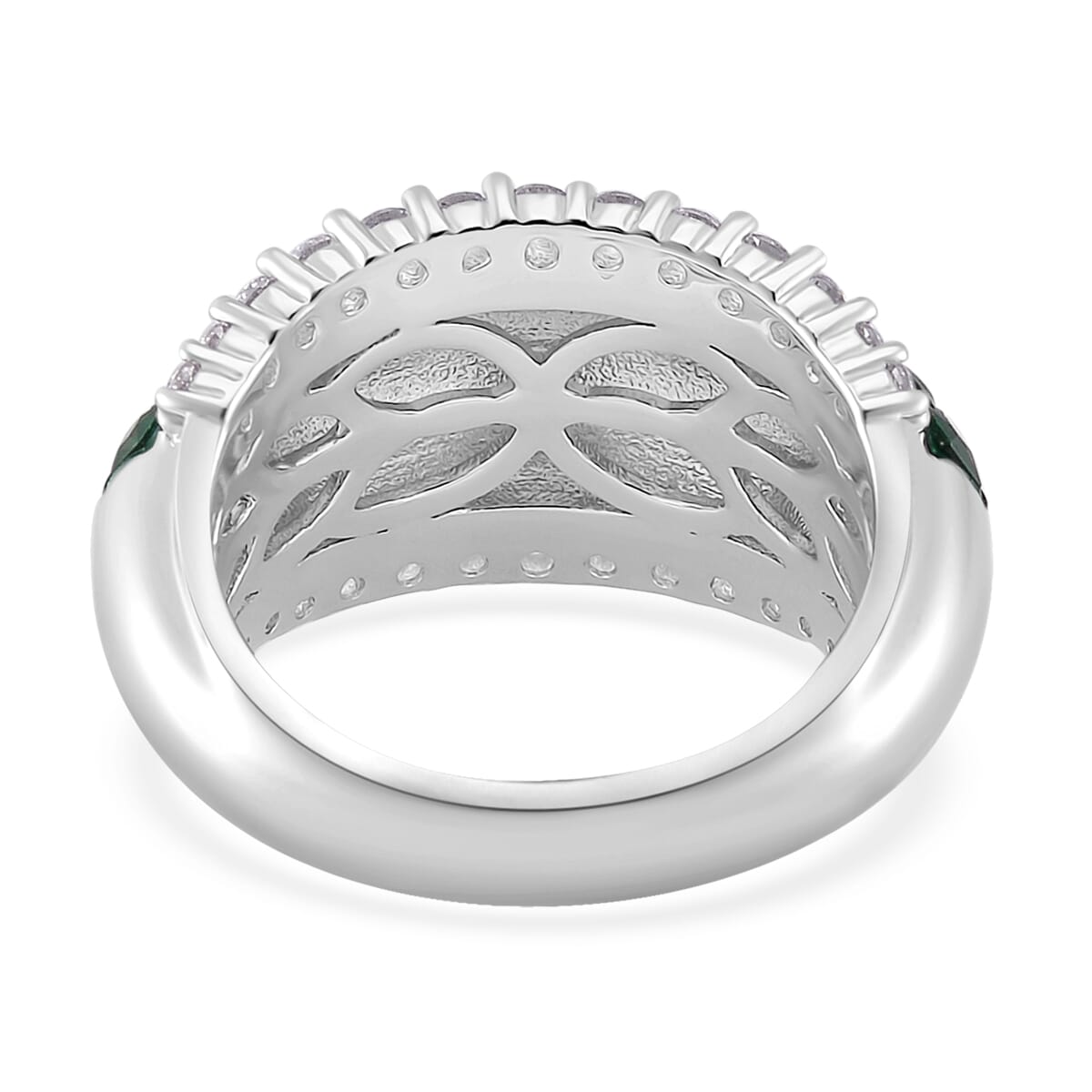 Simulated White and Green Diamond Ring in Rhodium Over Sterling Silver (Size 7.0) image number 3