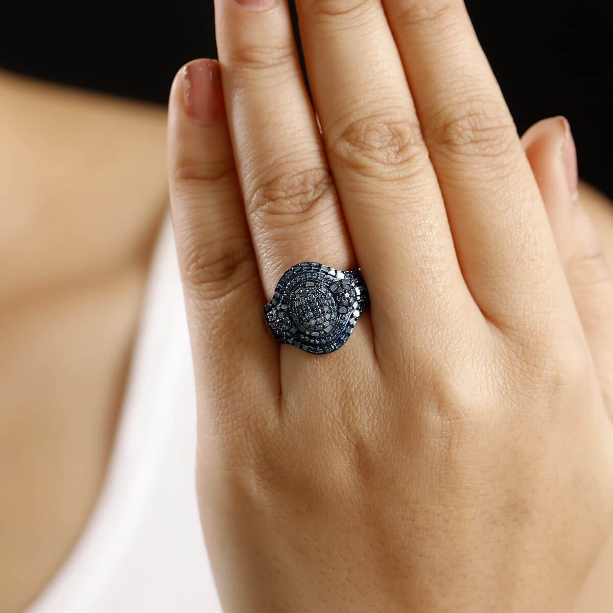 Blue Diamond 1.00 ctw Eclipse Majesty Ring in Rhodium Over Sterling Silver (Size 7.0) image number 2