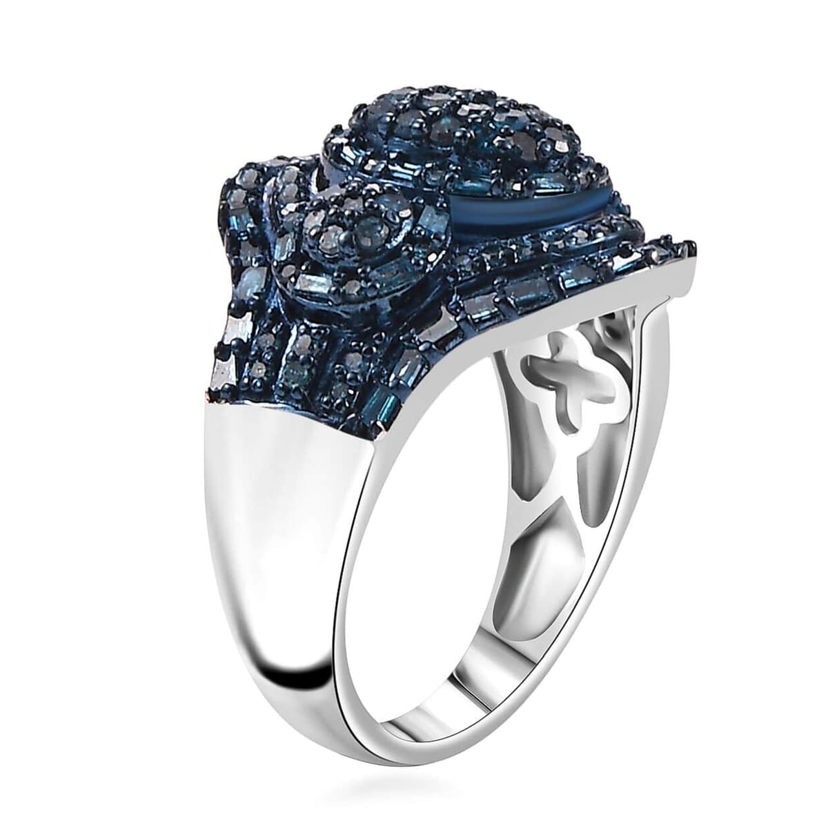 Blue Diamond 1.00 ctw Eclipse Majesty Ring in Rhodium Over Sterling Silver (Size 7.0) image number 3