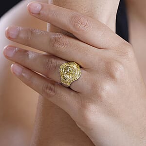Yellow Diamond 1.00 ctw Eclipse Majesty Ring in Rhodium Over Sterling Silver (Size 10.0)