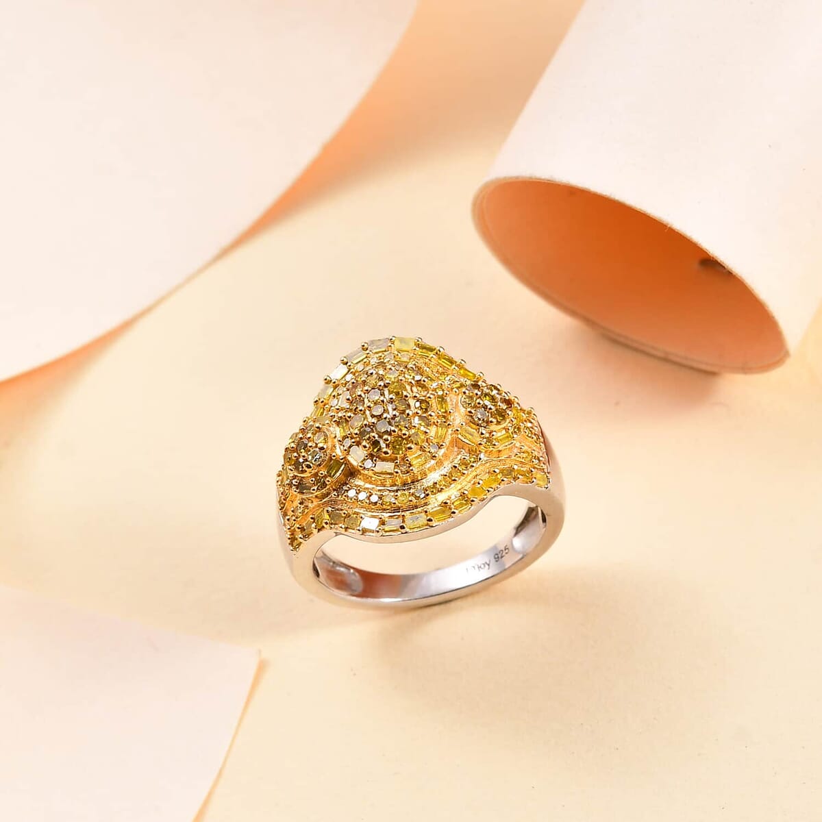 Yellow Diamond 1.00 ctw Eclipse Majesty Ring in Rhodium Over Sterling Silver (Size 6.0) image number 1