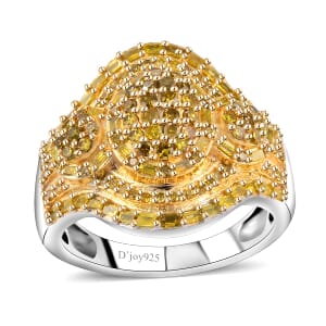 Yellow Diamond 1.00 ctw Eclipse Majesty Ring in Rhodium Over Sterling Silver (Size 7.0)