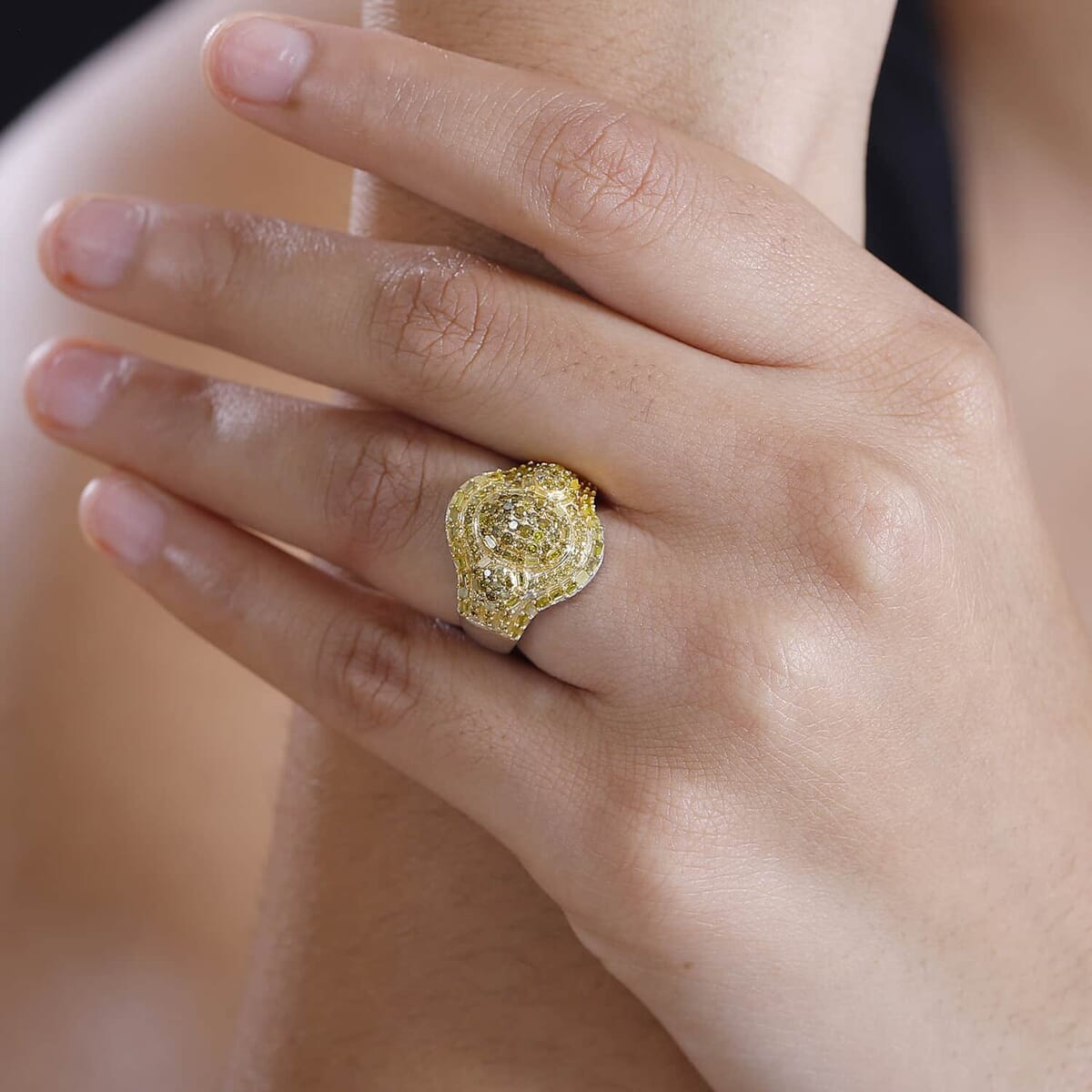 Yellow Diamond 1.00 ctw Eclipse Majesty Ring in Rhodium Over Sterling Silver (Size 7.0) image number 2