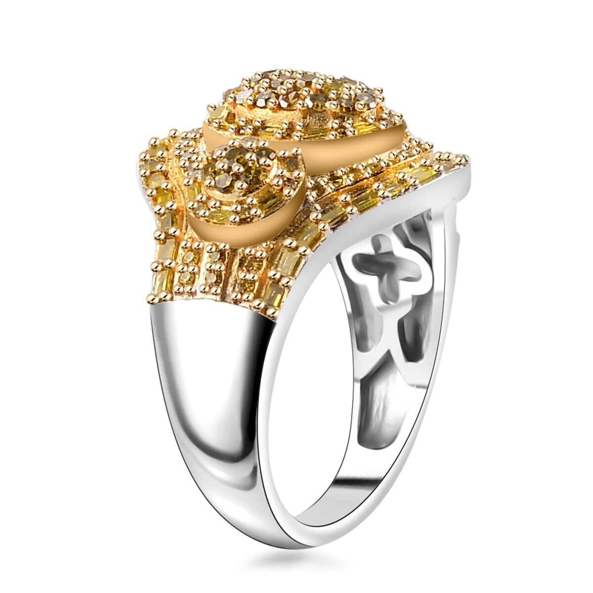 Yellow Diamond 1.00 ctw Eclipse Majesty Ring in Rhodium Over Sterling Silver (Size 7.0) image number 3