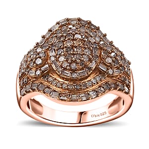 Natural Champagne Diamond 1.00 ctw Eclipse Majesty Ring in 18K Vermeil Rose Gold Over Sterling Silver (Size 10.0)