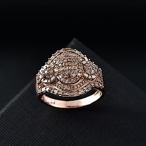 D'Joy Natural Champagne Diamond 1.00 ctw Eclipse Majesty Ring in 18K Vermeil Rose Gold Over Sterling Silver (Size 8.0)