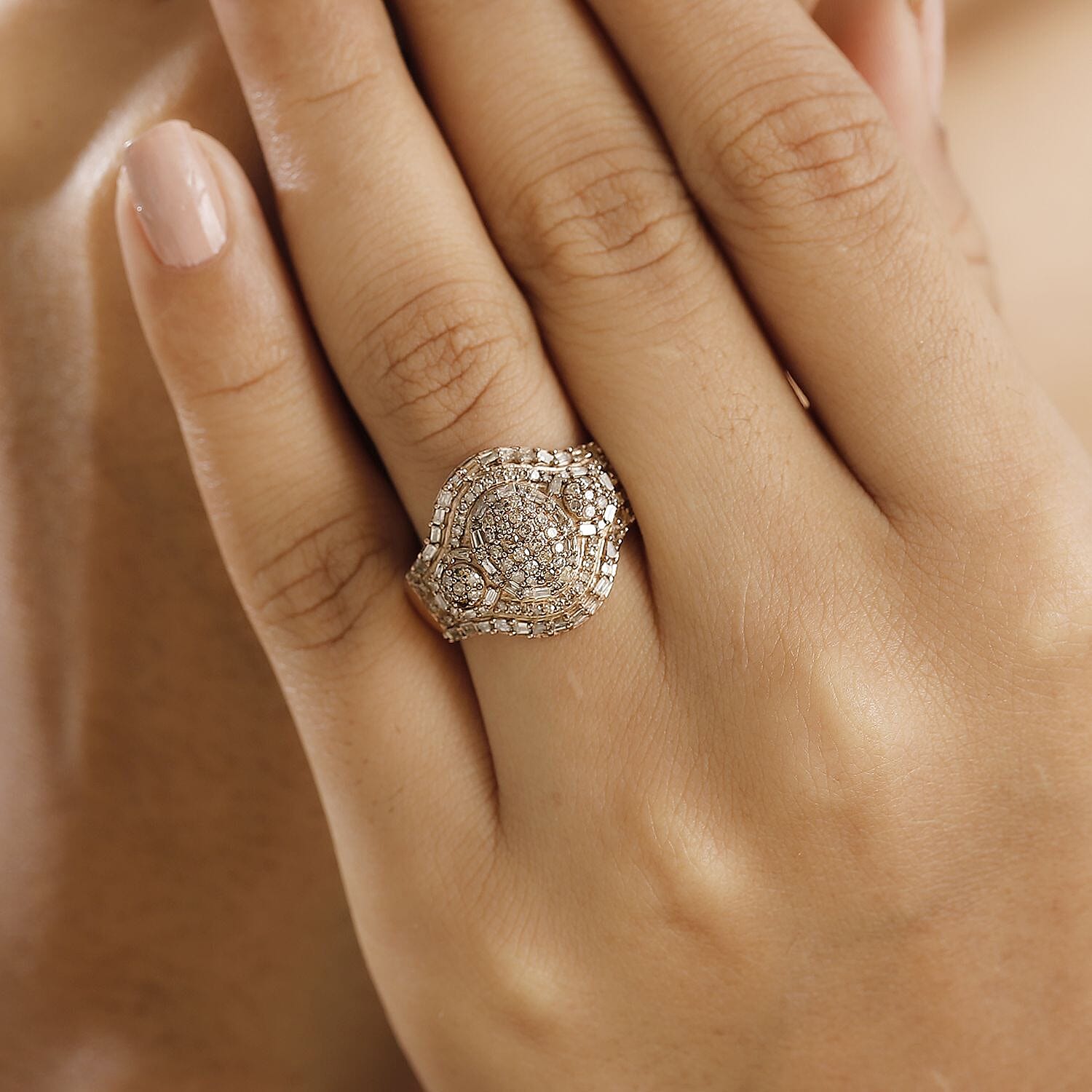 D'Joy Natural Champagne Diamond 1.00 ctw Eclipse Majesty Ring in 18K Vermeil Rose Gold Over Sterling Silver (Size 8.0)