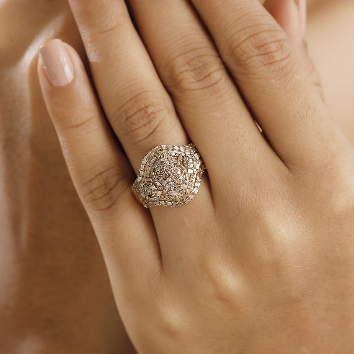 D'Joy Natural Champagne Diamond 1.00 ctw Eclipse Majesty Ring in 18K Vermeil Rose Gold Over Sterling Silver (Size 8.0) image number 2